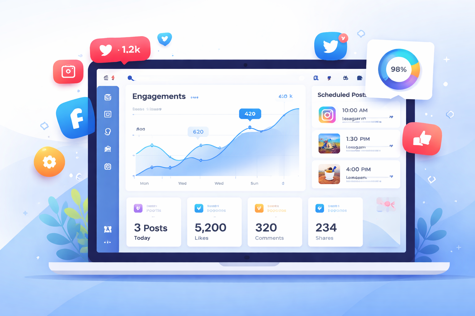 Social media dashboard illustration